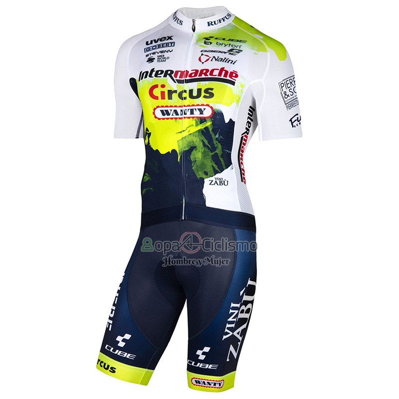 Intermarche Circus Wanty Ropa Ciclismo Culotte Corto 2023 Mangas Cortas Blanco AMarillo